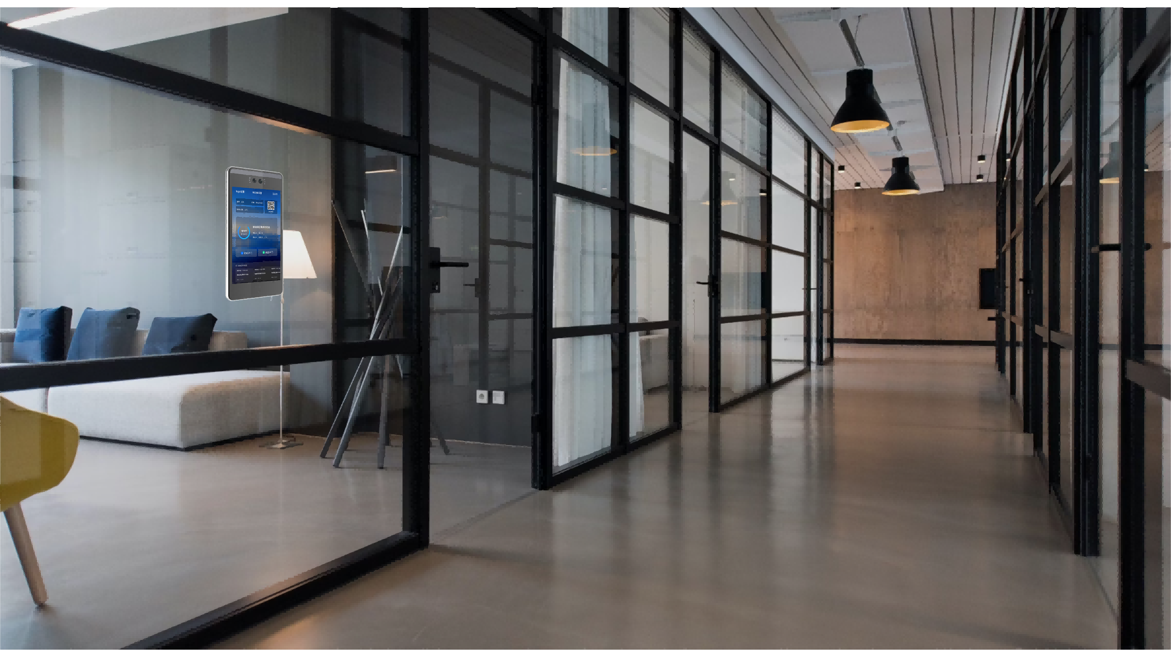 智慧会议室 办公走廊场景 鸿宝科技 智能门禁终端 智慧办公空间